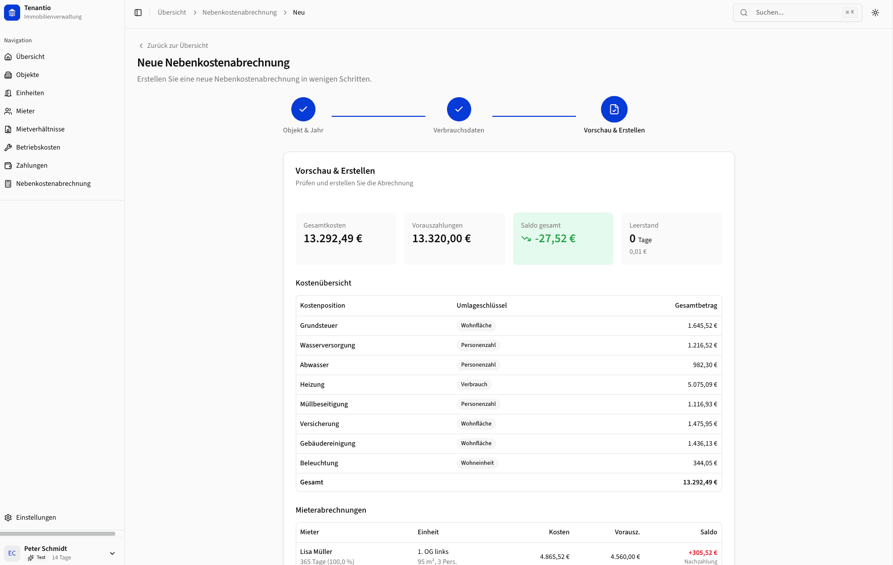 Nebenkostenabrechnung Detail
