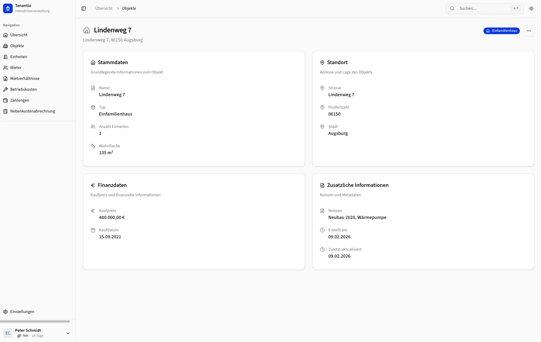 Objektverwaltung Detail